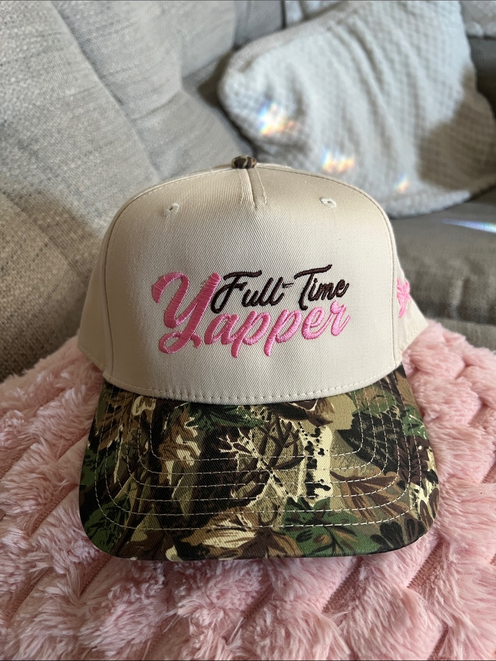 Full-Time Yapper Cap - Pink Embroidery with Camo Brim